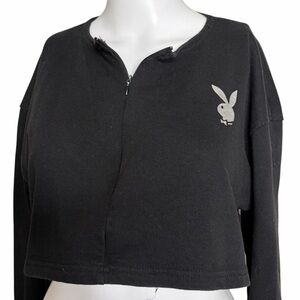 Missguided PLAYBOY Black Zip-Up Crop Top Size 2